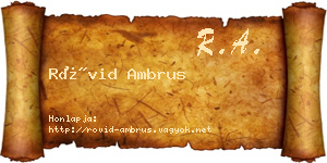 Rövid Ambrus névjegykártya